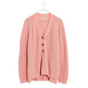 Madewell Ribbed Lyle Henley Sweater Wool Size XL in Heather Watermelonsugar Pink